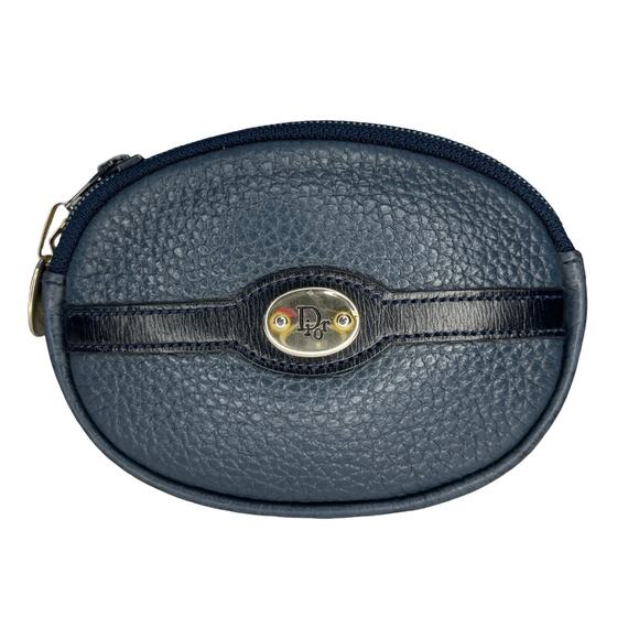 Christian Dior Navy Pebbled Leather Coin Purse Vintage Made in France - Picture 1 of 11